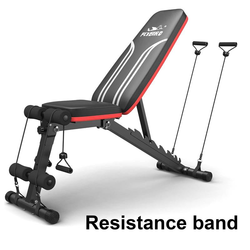 FLYBIRD Adjustable Weight Bench Workout Bench for Home Gym, 15 Degree Decline Sit-Up, Resistance Bands/No Resistance Bands