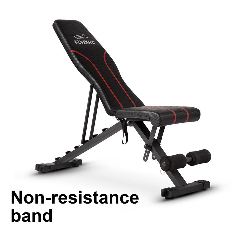 FLYBIRD Adjustable Weight Bench Workout Bench for Home Gym, 15 Degree Decline Sit-Up, Resistance Bands/No Resistance Bands