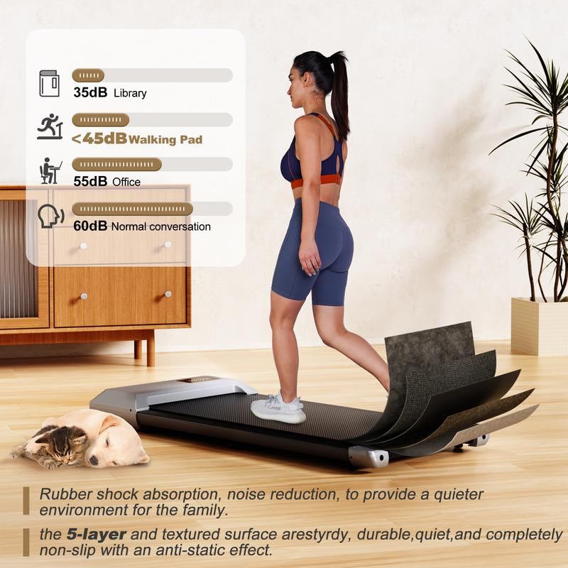 【Pitpat&Deerrun】Q1 Urban Walking Pad 2 in 1 under Desk Treadmill 2.5HP Low Noise Walking Pad Running Jogging Machine with Remote Control for Home Office, Lightweight Portable Desk Treadmill Installation Free Gold