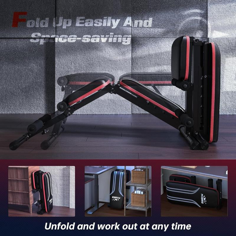 FLYBIRD Adjustable Weight Bench Workout Bench for Home Gym, 15 Degree Decline Sit-Up, Resistance Bands/No Resistance Bands