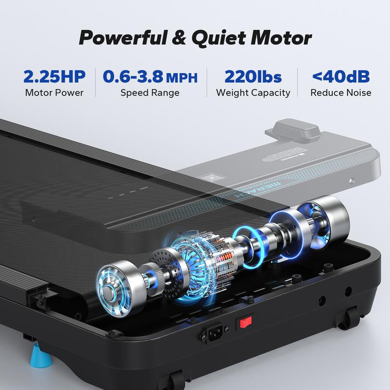 Fathersdaygif MERACH under Desk Treadmill, 2-In-1 Walking Pad for Walking and Jogging 2.5HP Low-Noise Treadmill with Remote Control Lanyard 265Lbs Weight Capacity