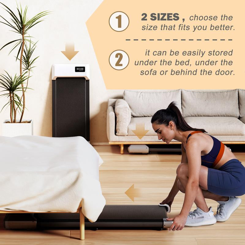 【Pitpat&Deerrun】Q1 Urban Walking Pad 2 in 1 under Desk Treadmill 2.5HP Low Noise Walking Pad Running Jogging Machine with Remote Control for Home Office, Lightweight Portable Desk Treadmill Installation Free Gold