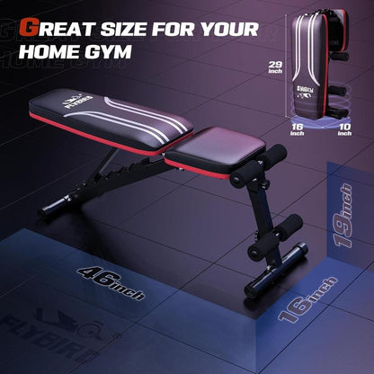 FLYBIRD Adjustable Weight Bench Workout Bench for Home Gym, 15 Degree Decline Sit-Up, Resistance Bands/No Resistance Bands